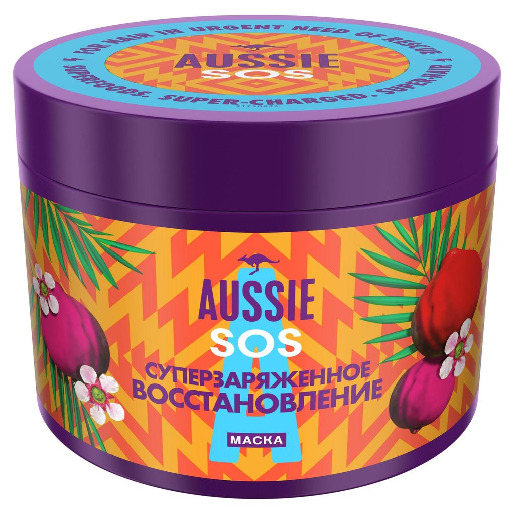 фото упаковки Aussie SOS Маска для волос Суперзаряженное восстановление