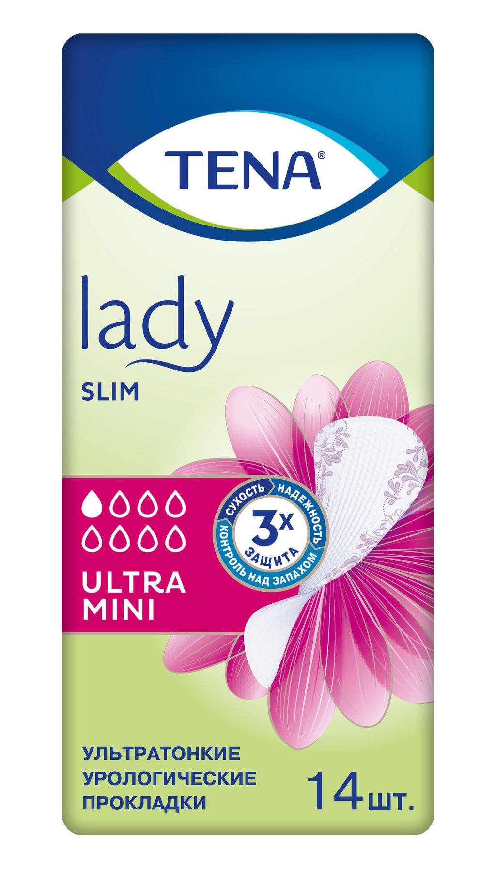 фото упаковки Прокладки урологические Tena Lady Slim Ultra Mini, прокладки урологические, 1 капля, 14 шт. фото упаковки Прокладки урологические Tena Lady Slim Ultra Mini
