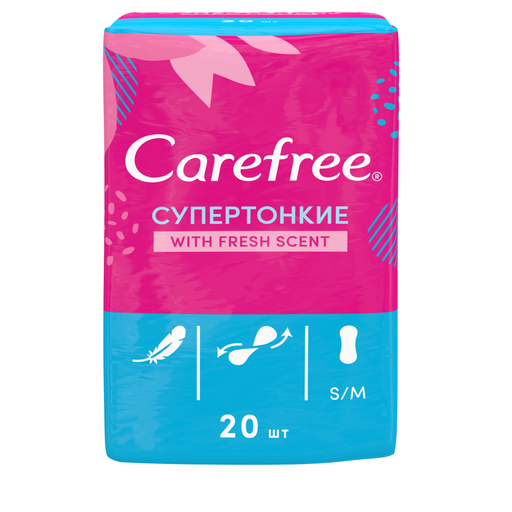 Carefree Fresh scent Супертонкие ежедневные салфетки, прокладки ежедневные, в индивидуальных упаковках, 20 шт.