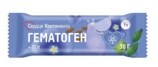 Сердце Континента Гематоген-лен, плитка, 30г, 1 шт.