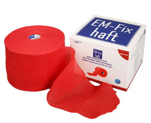 Бинт EM-Fix Haft эластичный фиксирующий, 8смх20м, красный, 1 шт.