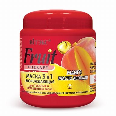 Витэкс Fruit Therapy Маска 3 в 1 возрождающая Манго и масло авокадо, для тусклых и окрашенных волос, 450 мл, 1 шт.