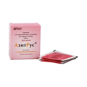 АзитРус, 100 мг, порошок для приготовления суспензии для приема внутрь, 4.2 г, 3 шт.